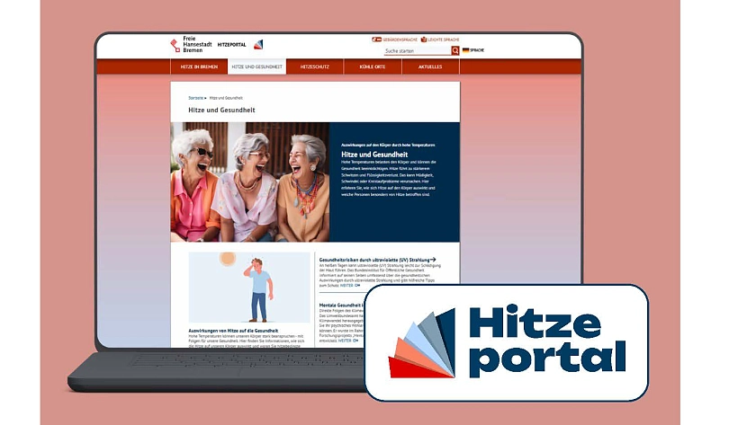 Laptop mit der Startseite der Webseite Hitzeportal