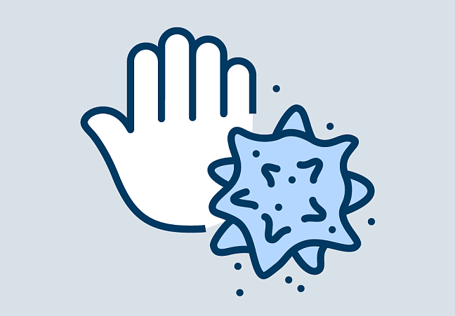 Hand with virus as icon