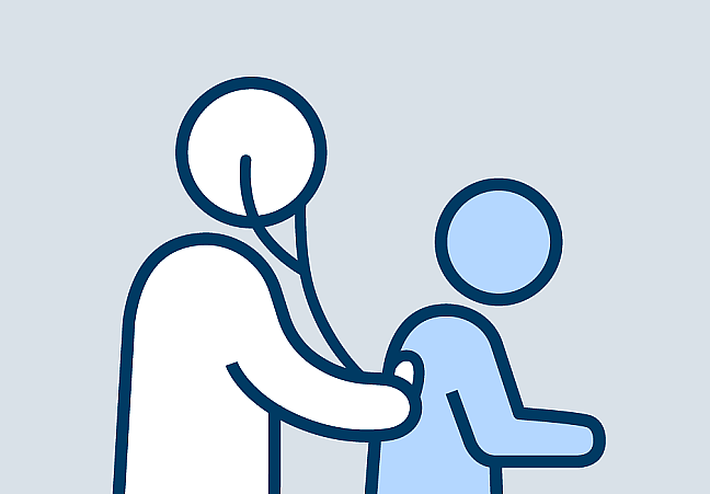 Person examining another smaller person as an icon