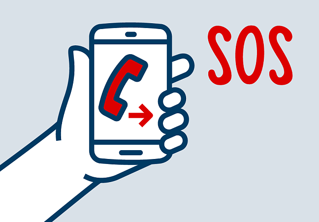 Telefon mit Hand und SOS als Icon