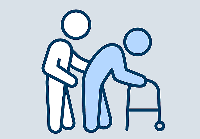 An icon showing one person helping another with a pram