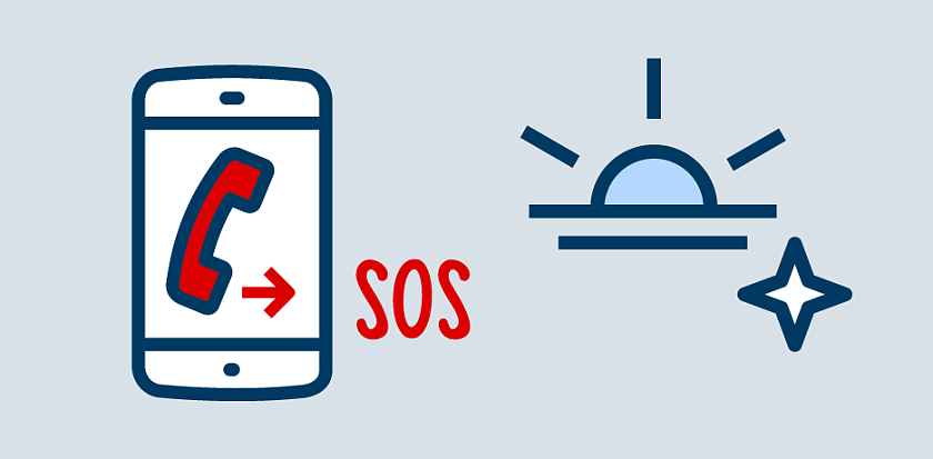 Telefon und SOS und untergehende Sonne als Icon