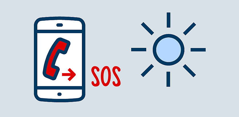 Telephone, SOS and sun as icons