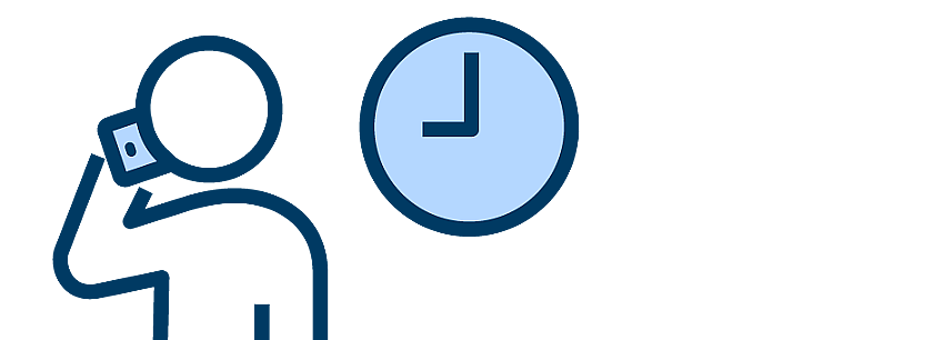 An icon showing a person with a mobile phone to their ear and a watch next to it